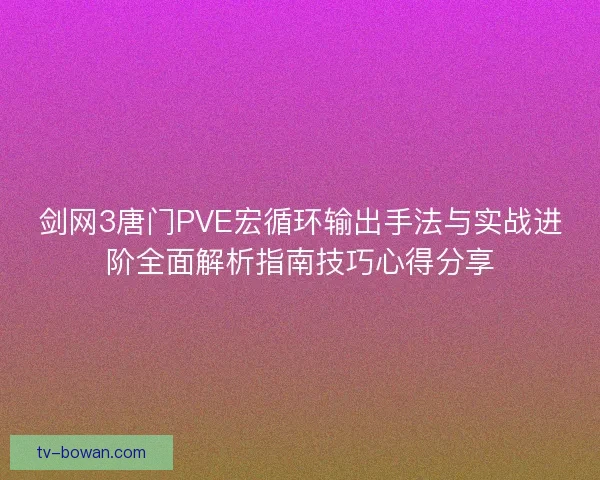 剑网3唐门PVE宏循环输出手法与实战进阶全面解析指南技巧心得分享